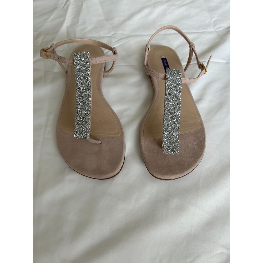 Stuart Weitzman Splendor Crystal Embellished Suede Thong Sandal Size 8.5